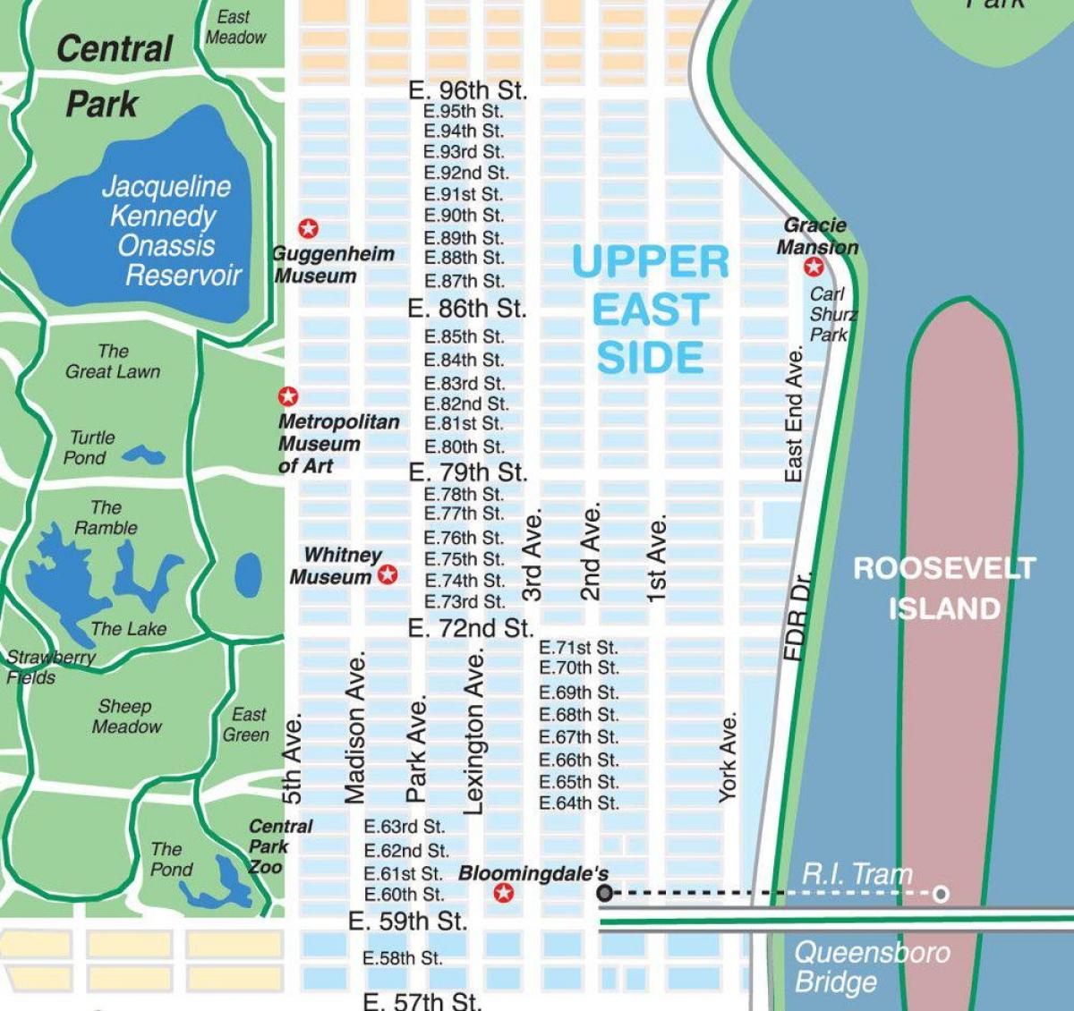 mapa na upper east sideu na Manhattanu