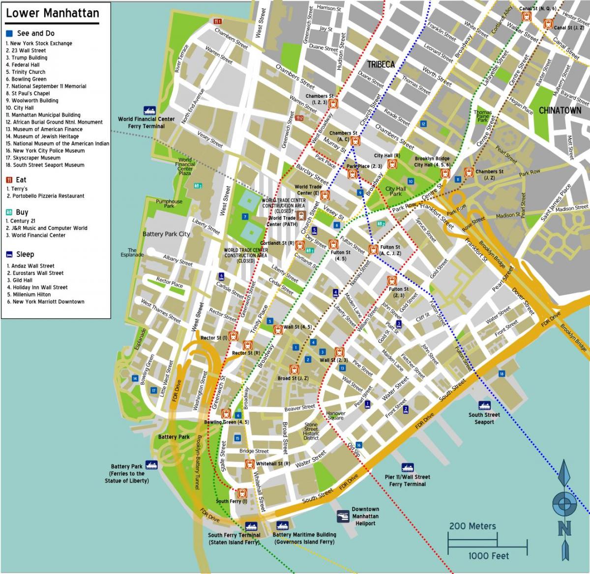 mapa donji Manhattan sa ulice imena