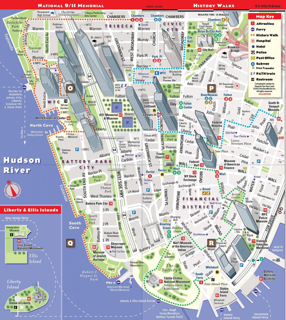 donji Manhattan turističke mapu