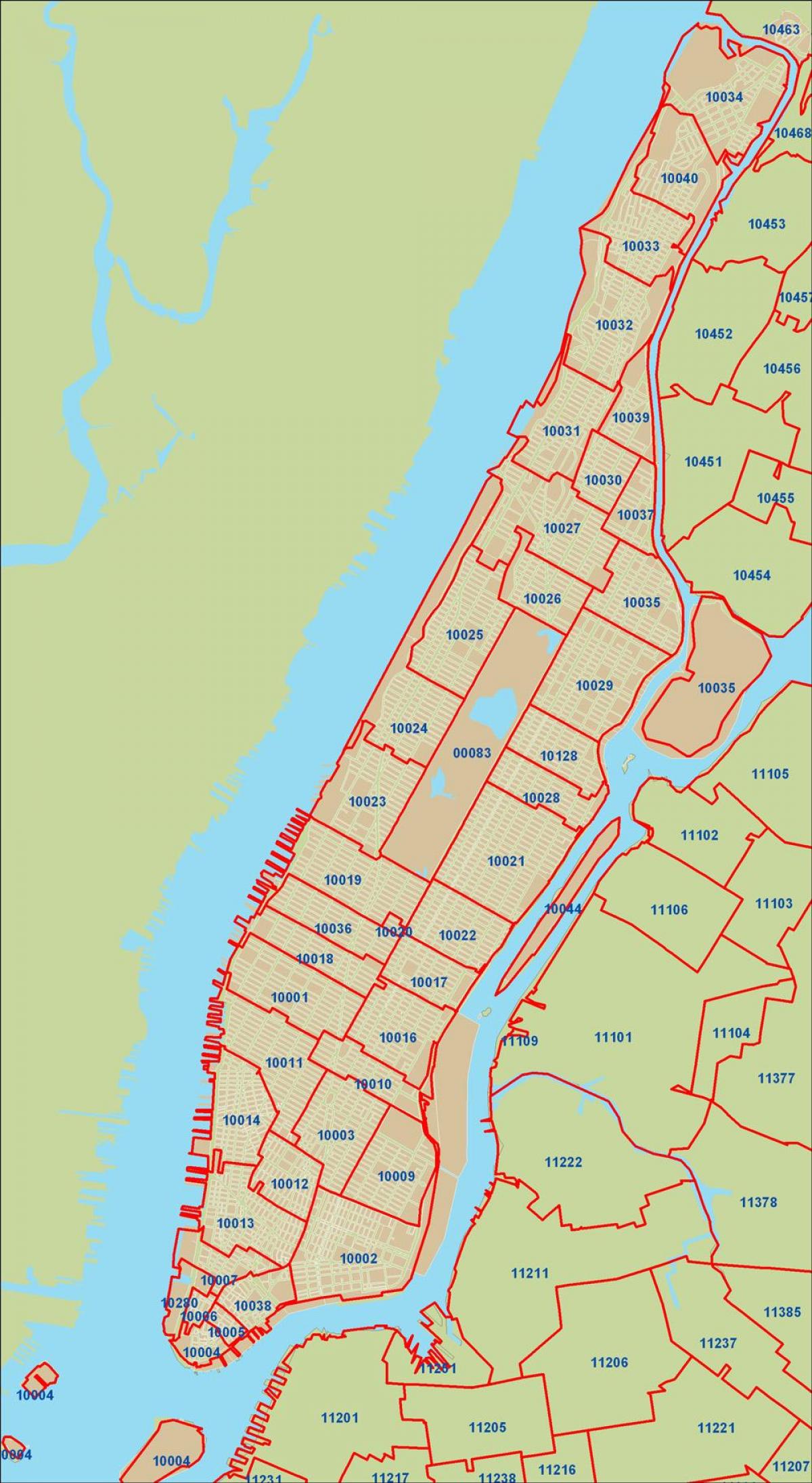 New yorku poštanski broj mapu Menhetna