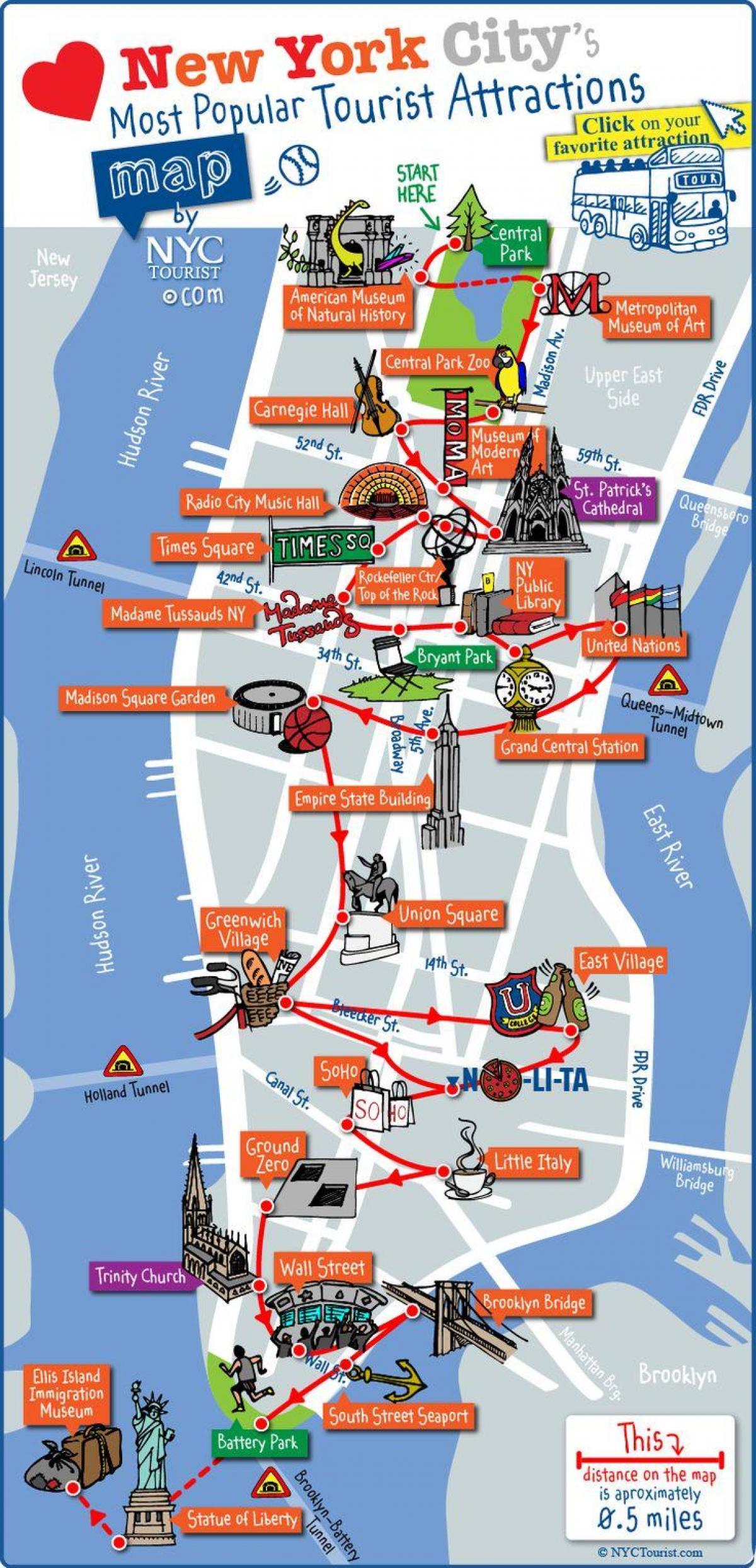 Manhattanu atrakcije mapu