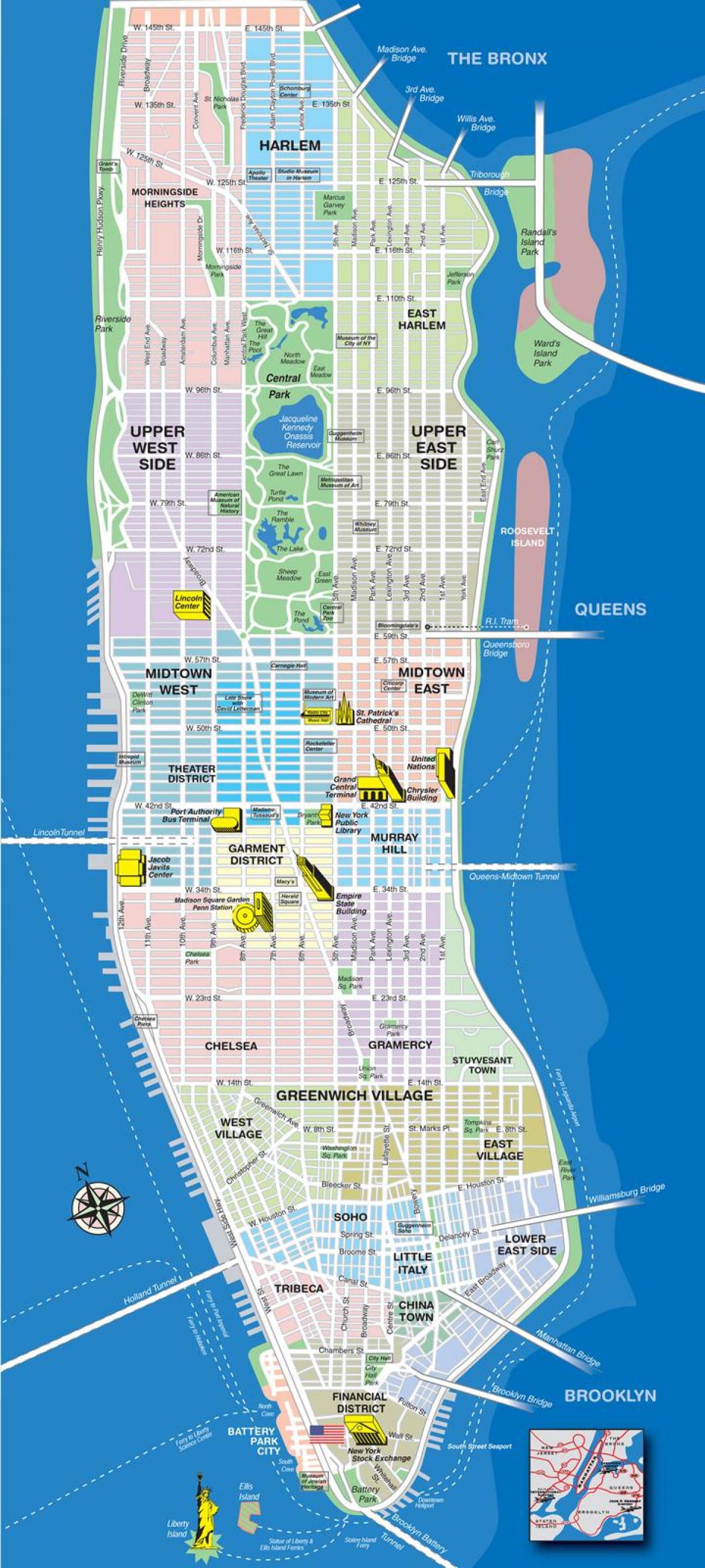mapa gornji Manhattan naseljima