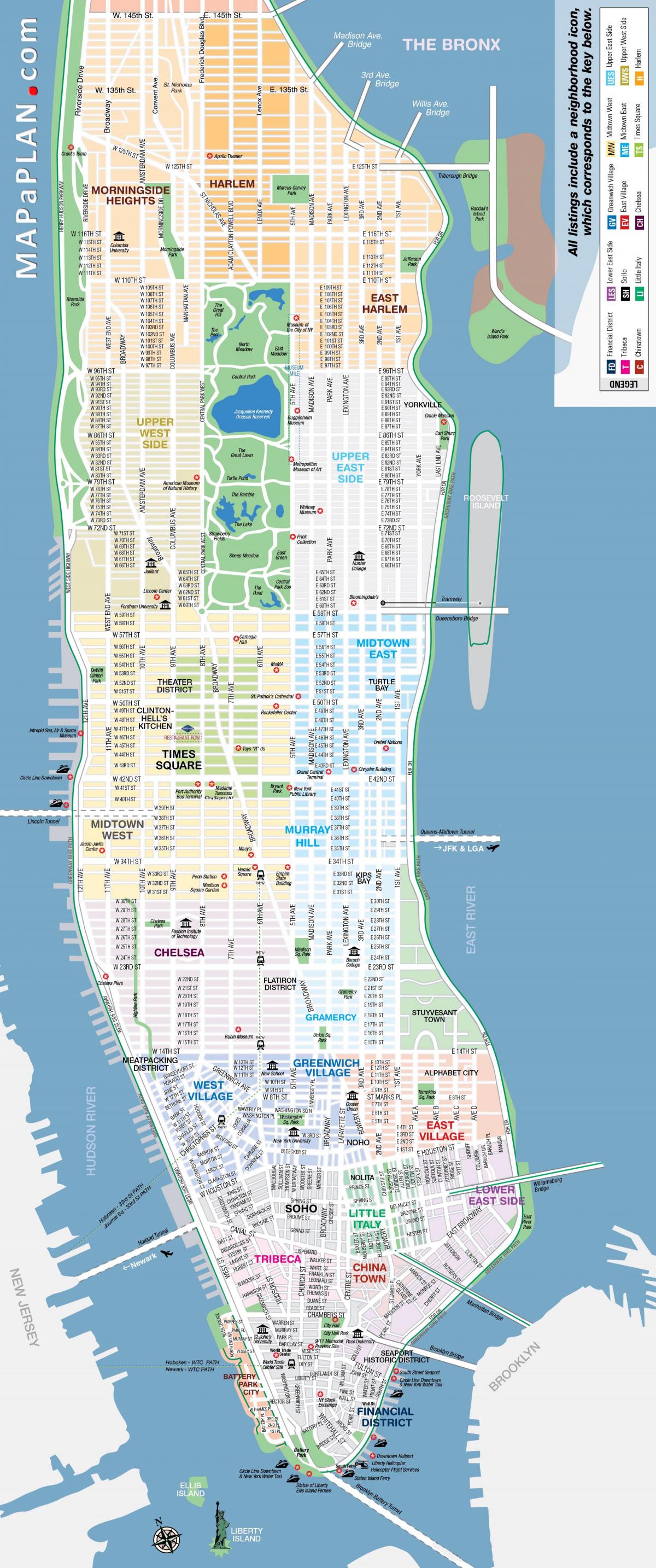 besplatno printable mapu Menhetna new yorku